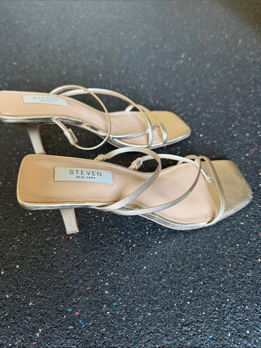 STEVE MADDEN Metallic Gold Strappy Kitten Heel Sandals